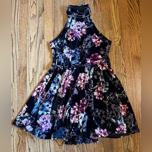B Darlin Halter top dress, full skirt. Velvety material.